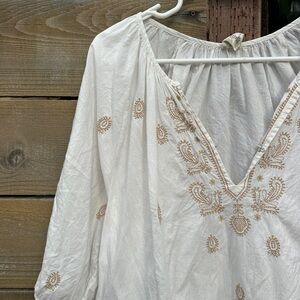 Pink Chicken White Blouse with Tan Embroidery